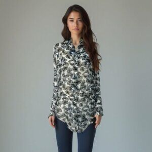 Banana Republic Floral Sheer Button Up Blouse - Size 4 - Black/Gray Abstract